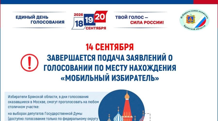 14 сентября 2026 года последний день подачи заявлений о голосовании по месту нахождения